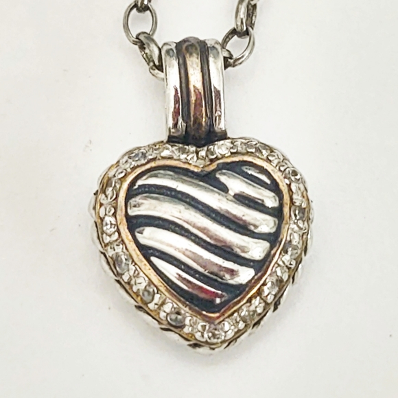 Vintage Sterling Silver, Gold and Diamond Heart Pendant Necklace - Picture 2 of 6